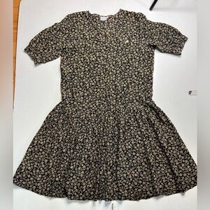 ANDREA MARE Womens Maxi Dress Sz M Black/Gold Floral 4 Pockets